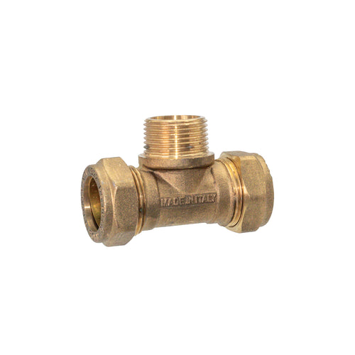 Biconisch T-stuk Messing 3252 18 x 1/2 buitendraad x 18 — LeidingDeal KIWA gecertificeerd | LeidingDeal.nl