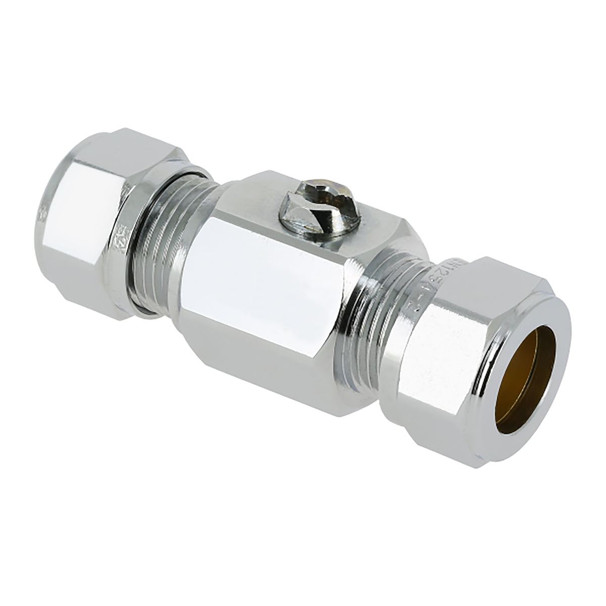Kogelkraan recht Kiwa 12 mm knel x 12 mm knel verchroomd