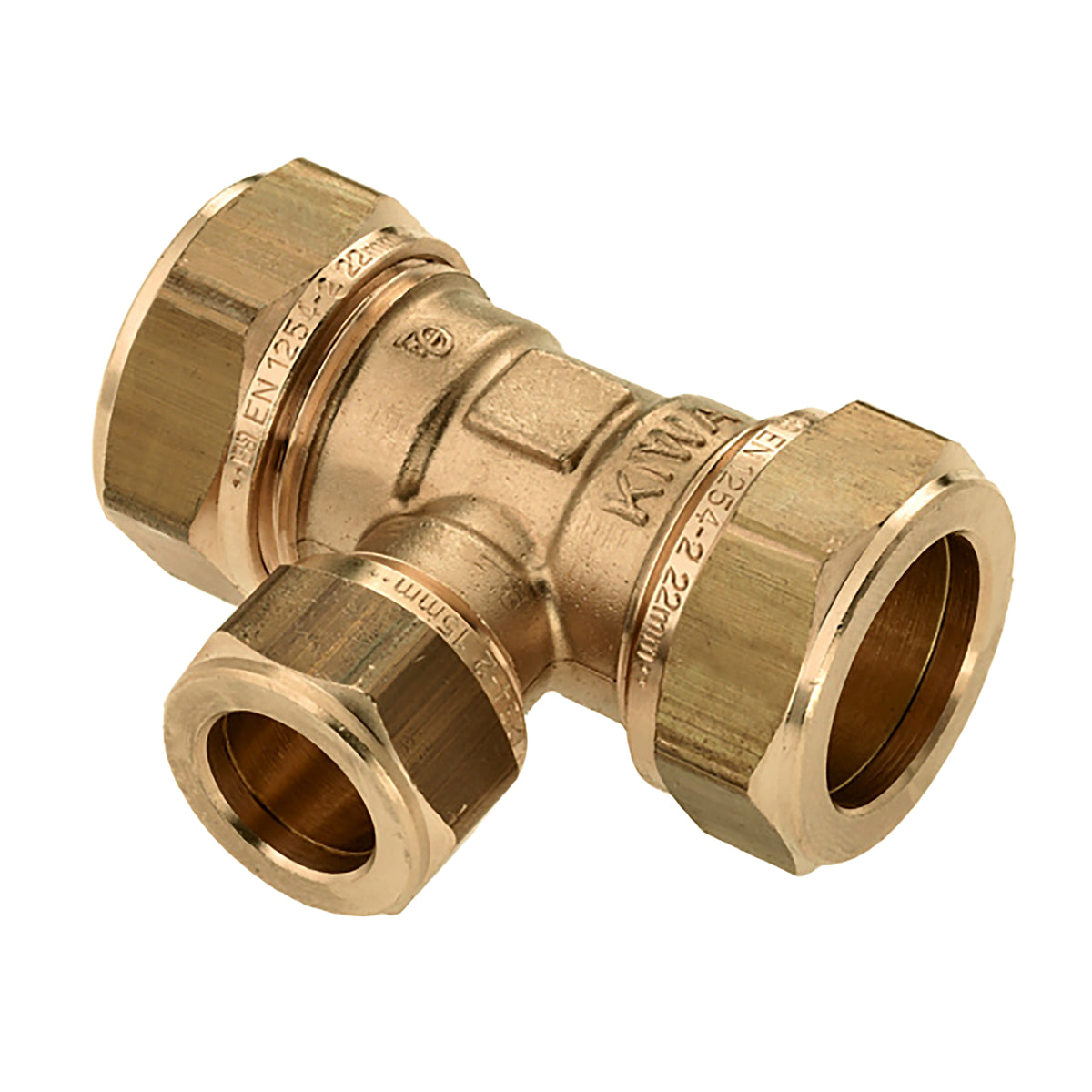 T-koppeling messing Kiwa Gastec 28 mm x 22 mm x 28 mm knel