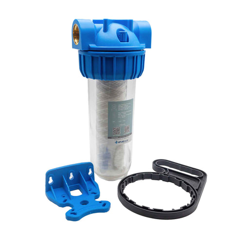 Filter Senior 1" Enkel Bx 10" + Wegwerpcartouche Katoen 25µ + Sleutel + Vis + +muurbevestiging
