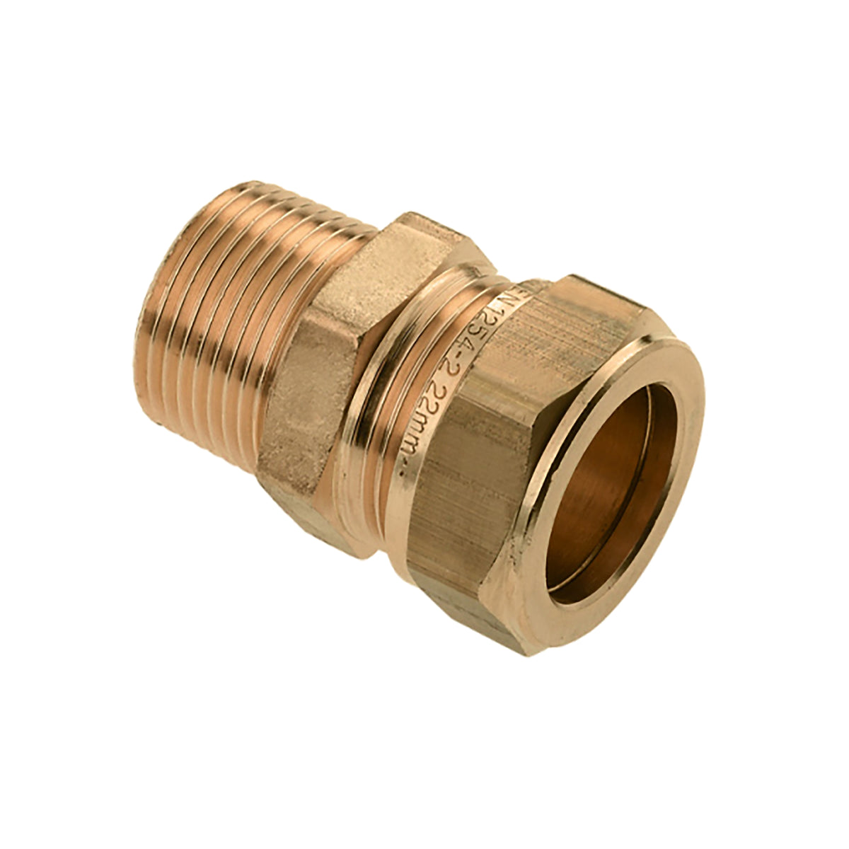 Puntstuk messing Kiwa Gastec 1" bu x 22 mm knel
