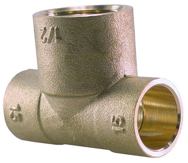 Soldeerfitting T-stuk Kiwa Gastec 15 mm x 1/4" x 15 mm bi messing